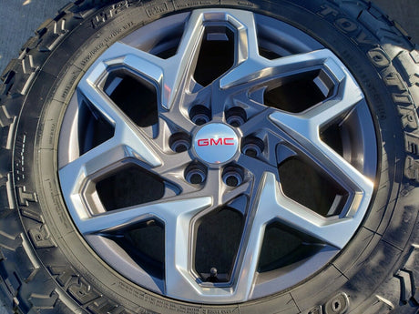 20" GMC Sierra Yukon AT4 Tahoe Silverado OEM 95369 wheels rims TOYO 34" Texas Truck Tire