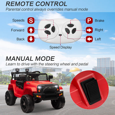 12V Kids Ride-On Truck with Remote Control, Power Wheels, and LED Lights