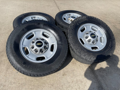 17" Chevy Silverado GMC Sierra 2500 OEM 8095 wheels rims FIRESTONE TRANSFORCE AT Texas Truck Tire