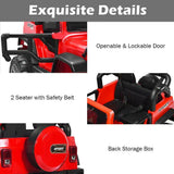RC Electric Ride-On Toy Truck for Kids with 2 Seats and Storage Compartment - Red 12.6"