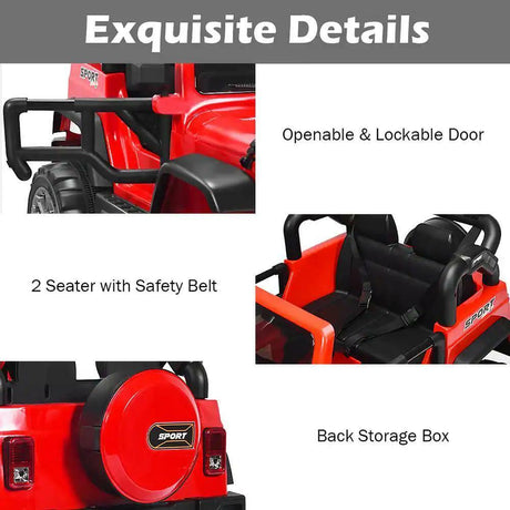 RC Electric Ride-On Toy Truck for Kids with 2 Seats and Storage Compartment - Red 12.6"