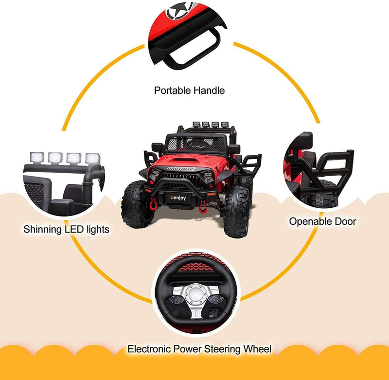 Uenjoy 12V Spacious Children's Electric Ride on Car 2 Seater Sport Utility Vehicle Truck Battery Powered with Remote Control