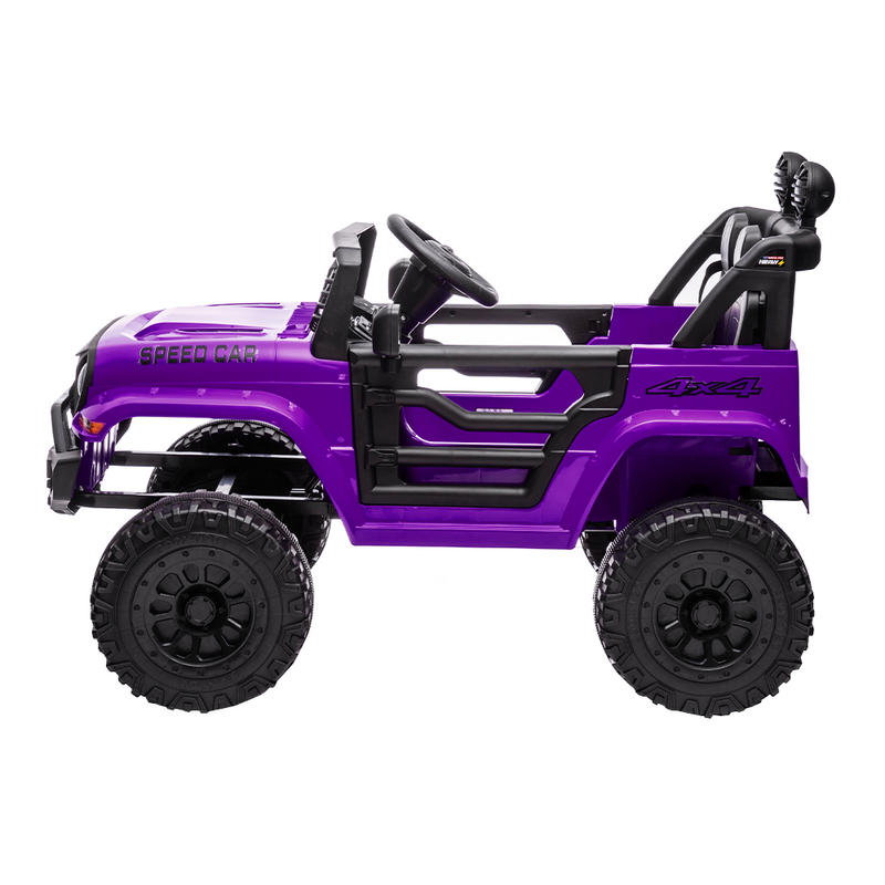 12V Kids Ride-on Truck with Parental Remote Control and LED Lights - Purple