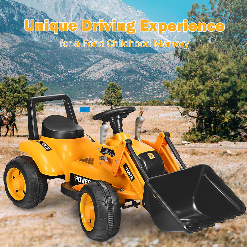 6V Battery Powered Kids Excavator Digger Tractor with Digging Bucket - Yellow