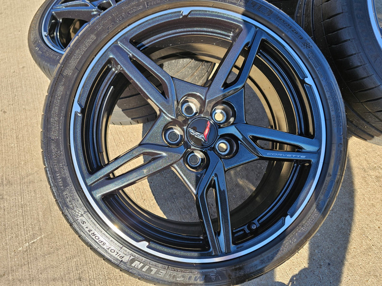 19" + 20" Chevy Corvette C8 OEM 14007 14008 wheels rims MICHELIN Texas Truck Tire