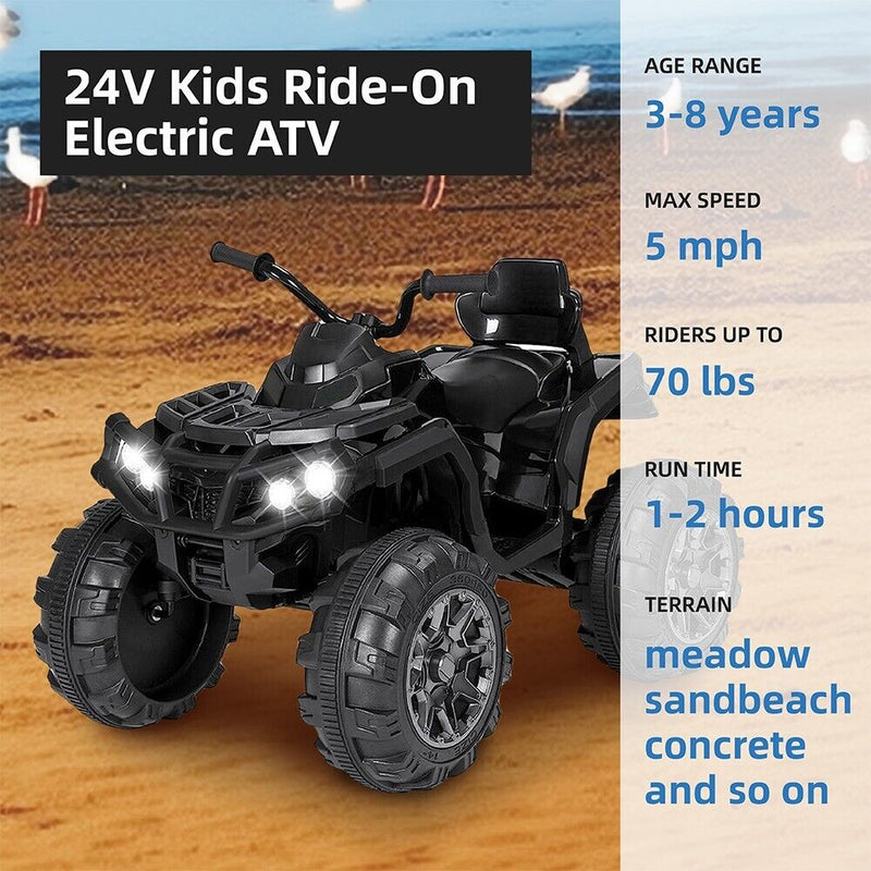 24V Electric ATV Off-Road Quad Car Toy for Kids with 2 Speeds and LED Lights