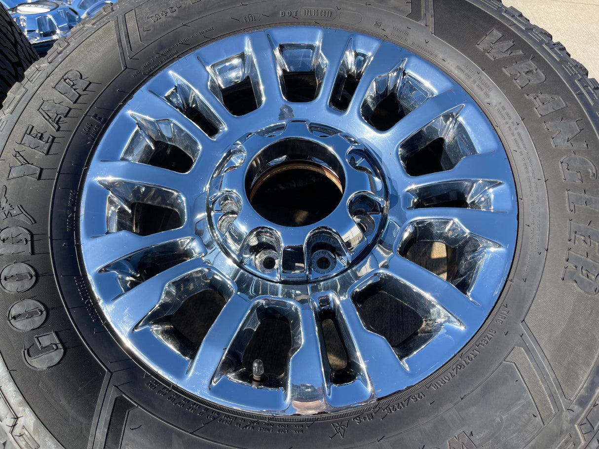 18" Ford F-250 F-350 OEM rims wheels 10290 chrome tires GOODYEAR WORKHORSE A/T Texas Truck Tire
