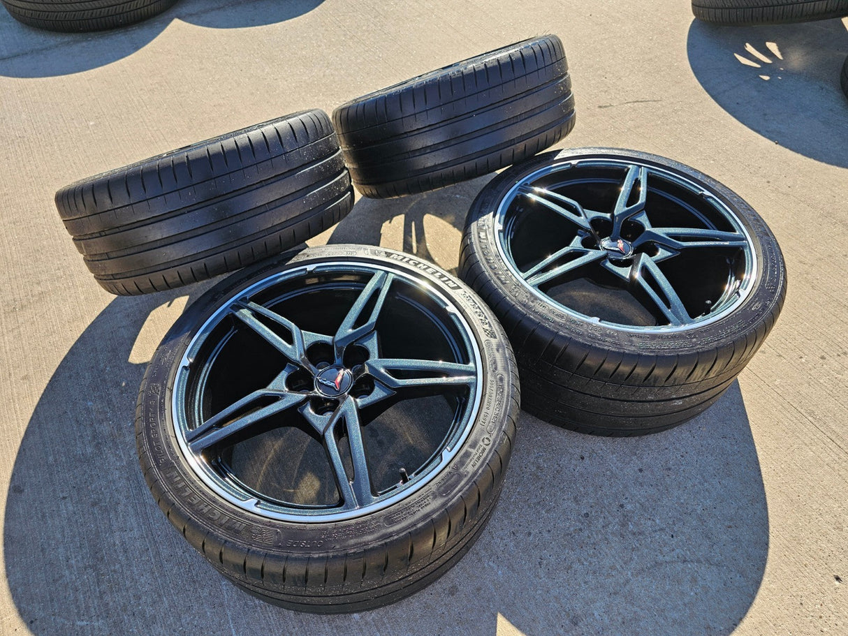 19" + 20" Chevy Corvette C8 OEM 14007 14008 wheels rims MICHELIN Texas Truck Tire