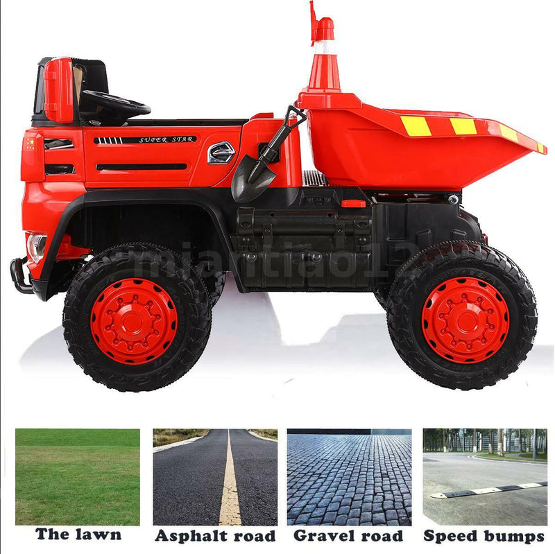 12V Electric Construction Toy - Dump Truck with Moving Bed and Shovel
