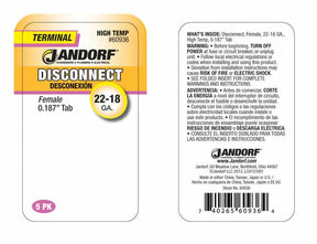 JANDORF TERMINAL DISCONNECT F22-18 HIGH TEMP .187 TAB (5PK) 60936 Jandorf