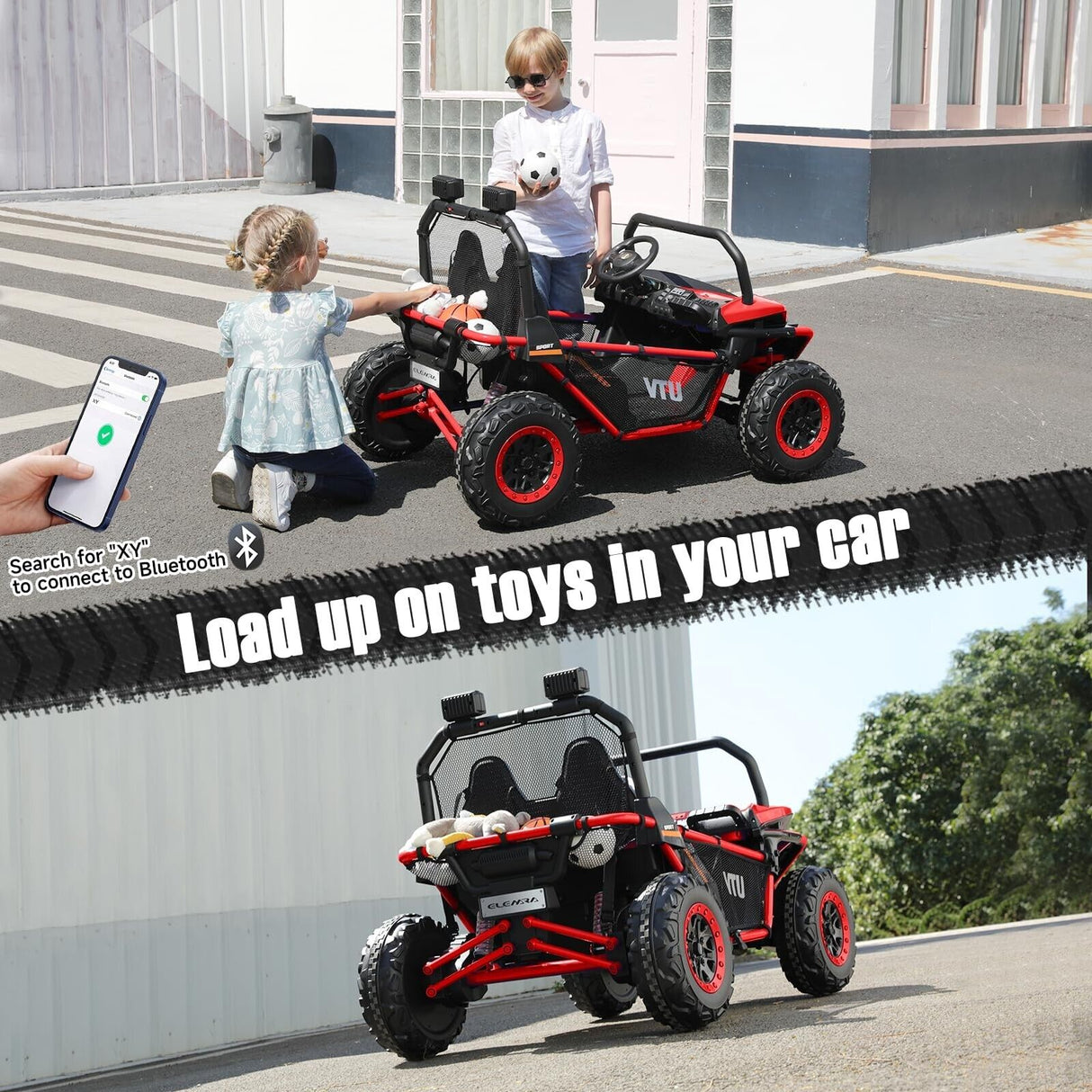 ELEMARA 2 Seater Kids' Ride-on Car, 12V Battery-Powered Off-Road UTV Toy, 4 Wheel Drive