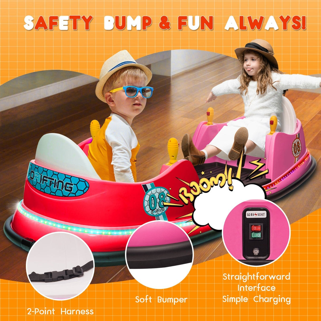 12V Kids Ride-On Bumper Car with Remote Control and 360° Spin Toddler Toy Pink