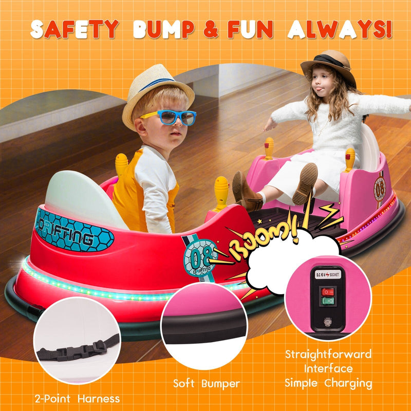 12V Kids Ride-On Bumper Car with Remote Control and 360° Spin Toddler Toy Pink