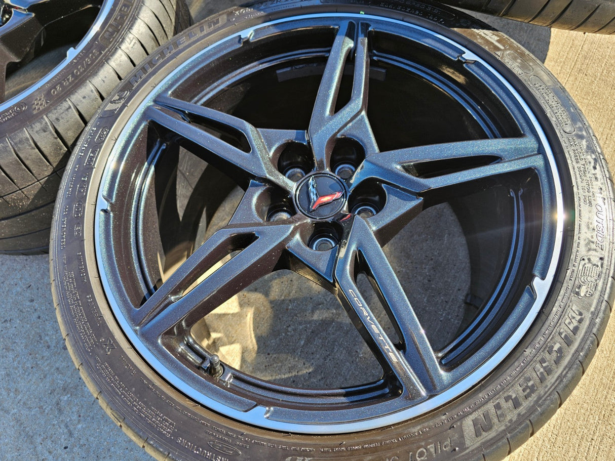 19" + 20" Chevy Corvette C8 OEM 14007 14008 wheels rims MICHELIN Texas Truck Tire