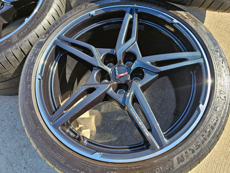 19" + 20" Chevy Corvette C8 OEM 14007 14008 wheels rims MICHELIN Texas Truck Tire
