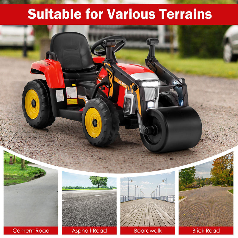 12V Electric Tractor for Kids with Remote Control, LED Lights, and Music - Red