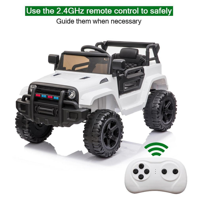 White 12V Electric Ride On Car for Kids with Music and Remote Control - 4 Wheels Fun Toy