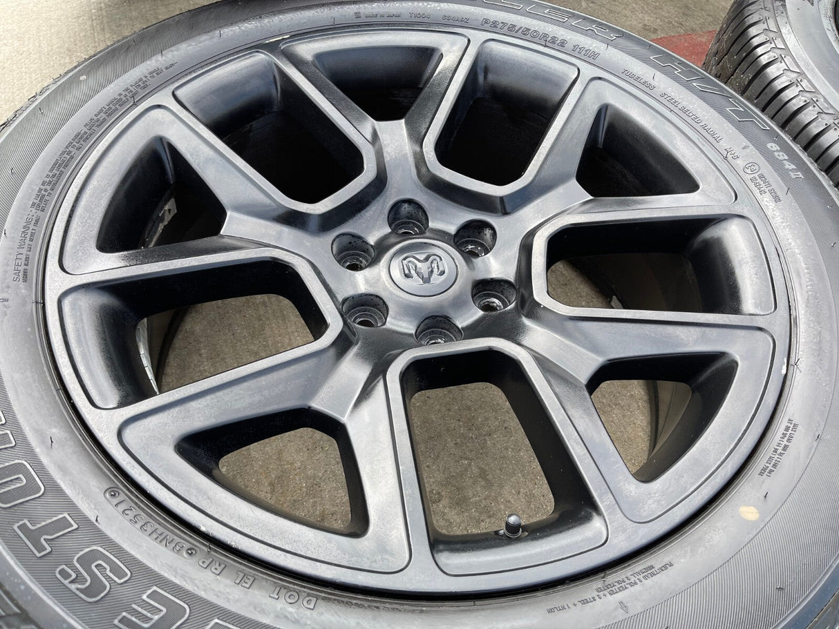 22" Dodge Ram 1500 OEM LIMITED Laramie wheels rims black 2725 2684 BRIDGESTONE Texas Truck Tire