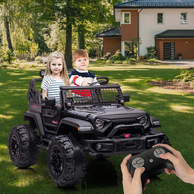 24V Kids Ride On Car in Black with Remote Control - 2 Seater 20” Extra Large Seat Truck