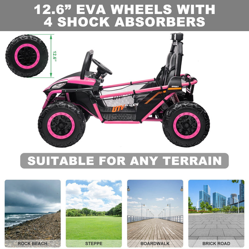 24V Kids 2-Seater Pink Ride-On UTV Toy with 400W Motor, Metal Frame, and EVA Wheels