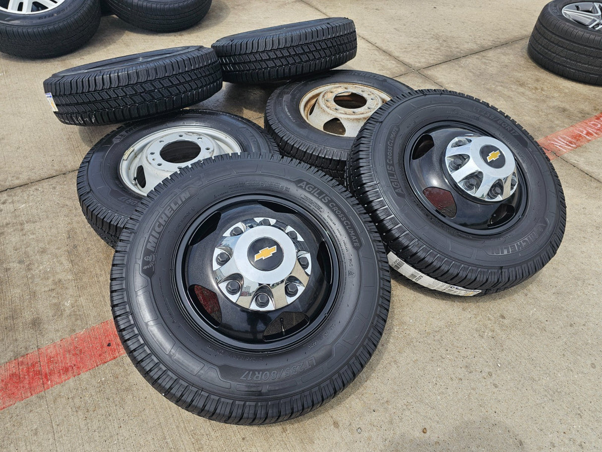 17" Chevy Silverado GMC Sierra 3500 Black Dually rims wheels OEM 5519 5520 NEW Texas Truck Tire
