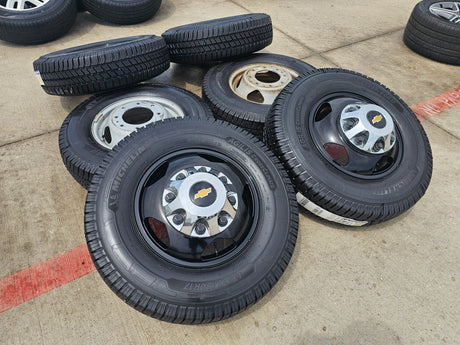 17" Chevy Silverado GMC Sierra 3500 Black Dually rims wheels OEM 5519 5520 NEW Texas Truck Tire