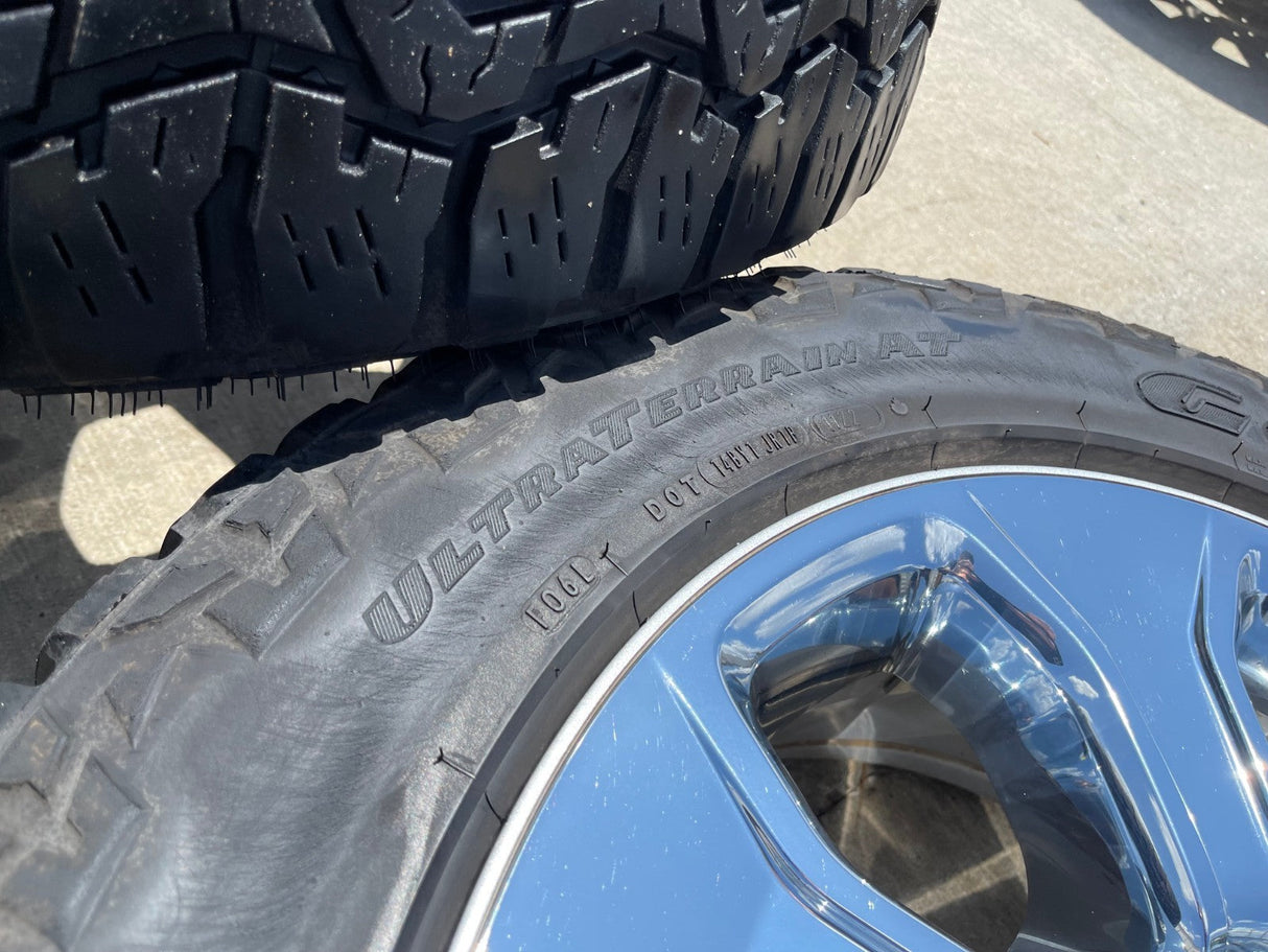 20" Dodge Ram 1500 OEM Laramie CHROME 2679 wheels rims tires GOODYEAR A/T Texas Truck Tire