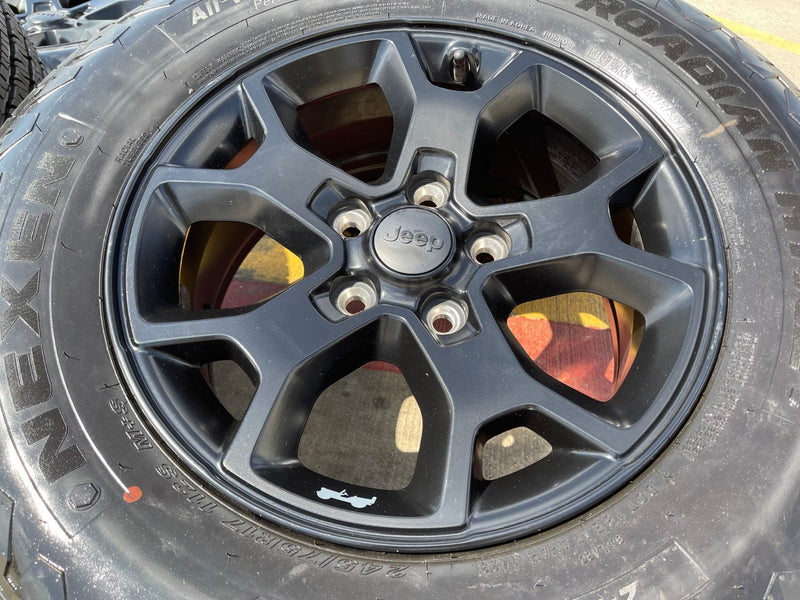 (4) 17" Jeep Wrangler Rubicon OEM 9218 wheels rims black Gladiator NEXEN NEW Texas Truck Tire