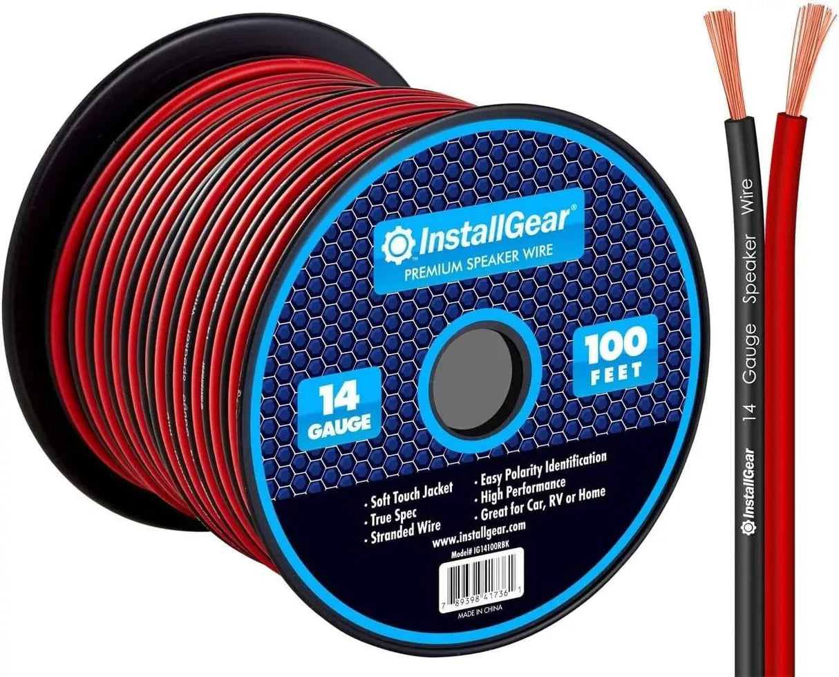 InstallGear 14 Gauge AWG 100ft Speaker Wire Cable - Red/Black TekShack