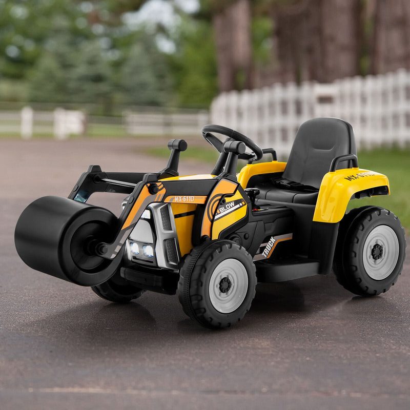 12V Electric Tractor for Kids with Remote Control, Music, and LED Lights - Yellow