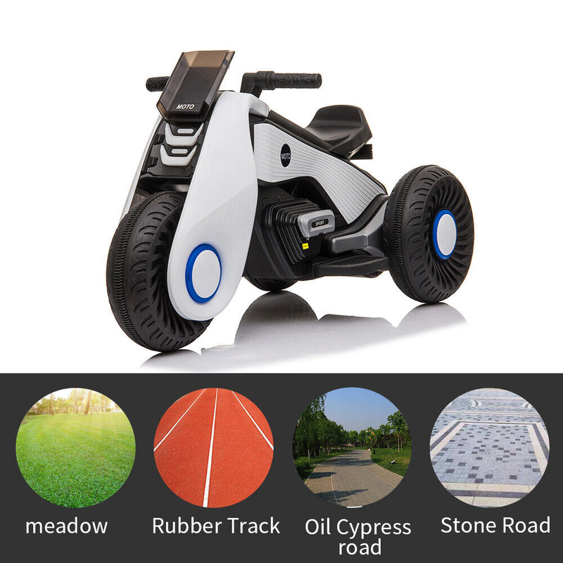 3-Wheel Double Drive Electric Motorcycle for Kids in White