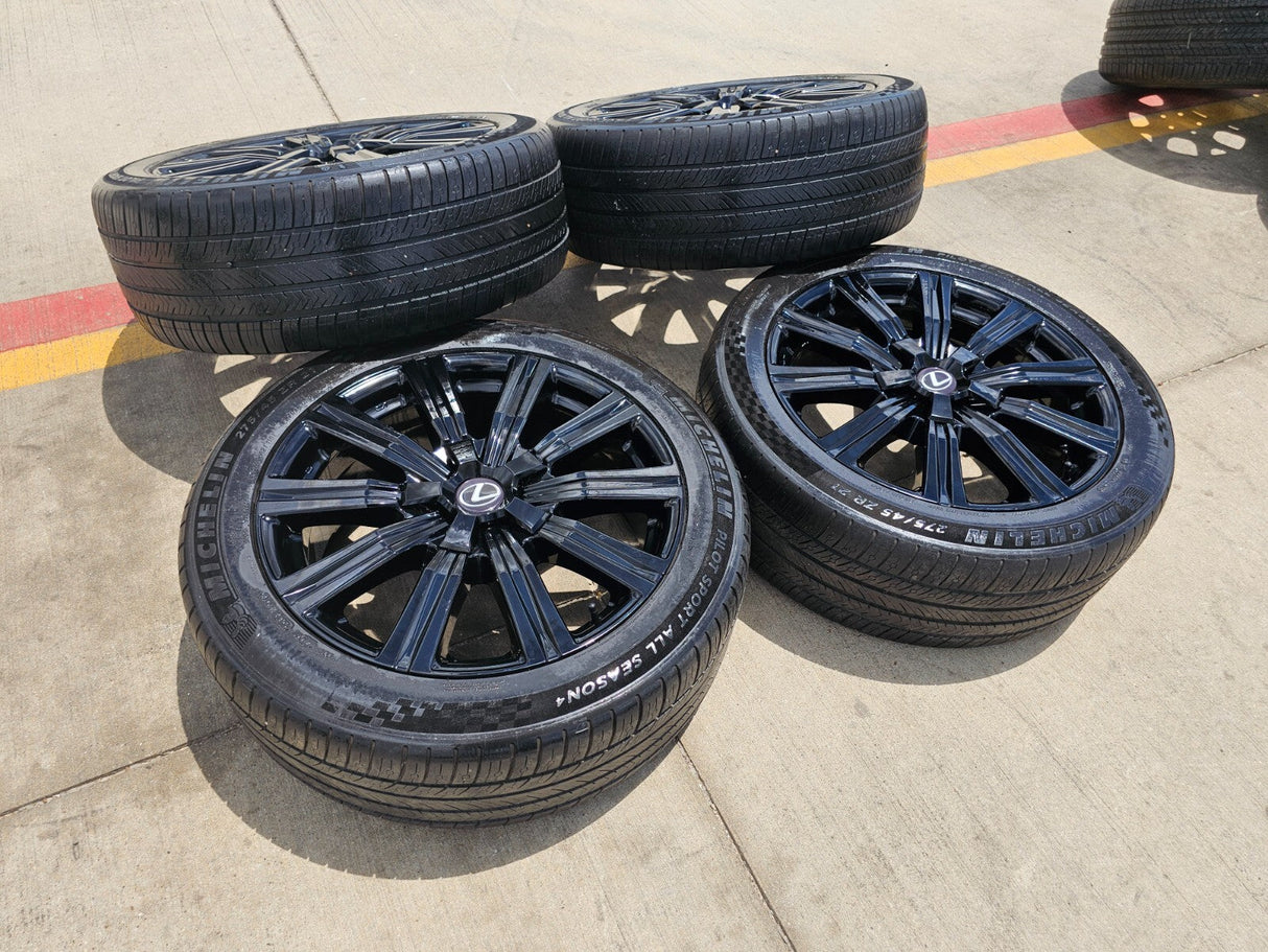 21" Lexus LX570 Toyota Land Cruiser OEM 74341 black wheels rims tires Texas Truck Tire
