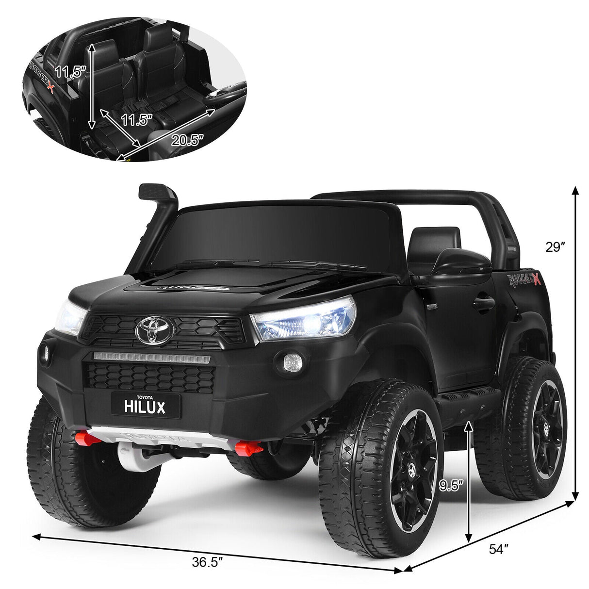 2-Seater Toyota Hilux Ride On Truck Car with Remote Control - Black