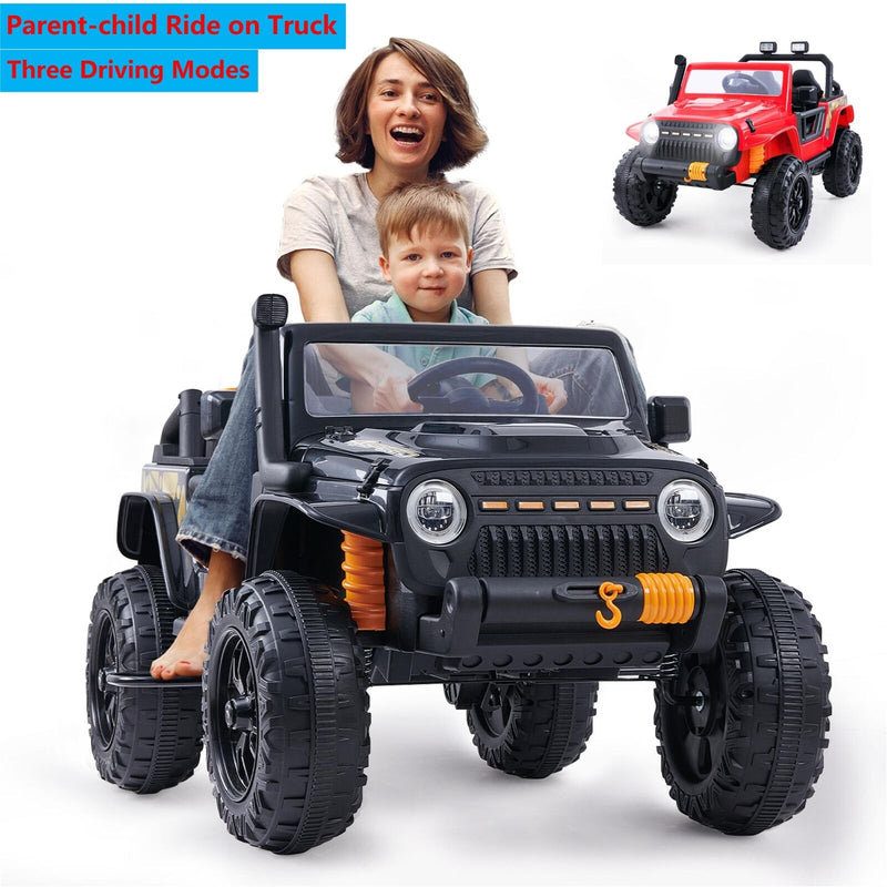 12V Electric Ride-On Car for Kids Ages 3-8 - Red/Black Truck Design