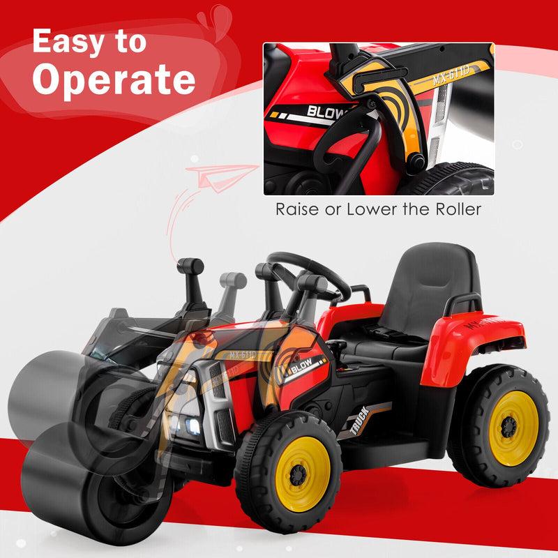 12V Electric Tractor for Kids with Remote Control, Music, and LED Lights - Red