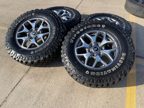 17" Ford Bronco wheels rims SASQUATCH 95229 10387 Ranger NEW FIRESTONE M/T Texas Truck Tire