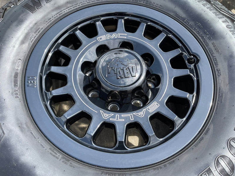 18" AEV SALTA GMC Sierra AT4X Chevy Trail Boss 2500 OEM wheels rims GOODYEAR 35" Texas Truck Tire