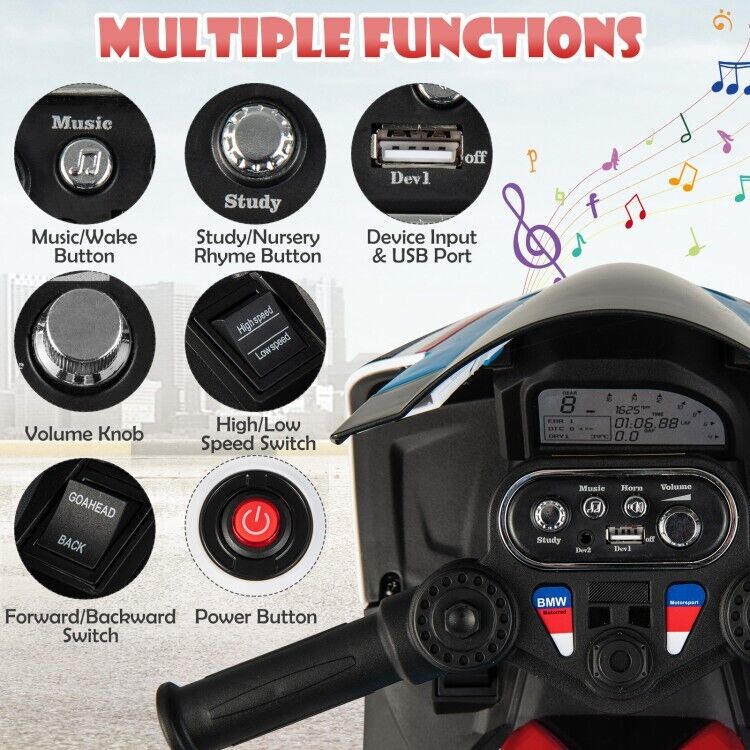 Electric Ride-On Motorcycle for Kids with Lights, Music, and 3 Wheels - Red