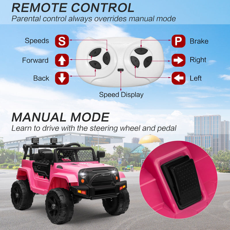 12V Kids Ride-On Truck with Remote Control, Power Wheels, and LED Lights