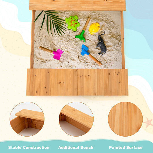 Multi-Functional Wooden Sandbox with Bench Seats and Storage Boxes for Kids