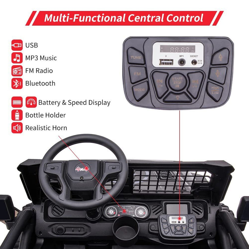 24V Kids Ride On Car in Black with Remote Control - 2 Seater 20” Extra Large Seat Truck