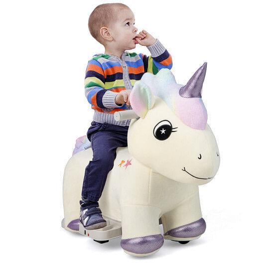 Beige Electric Animal Ride On Toy with Music and Handlebars - 6V Power