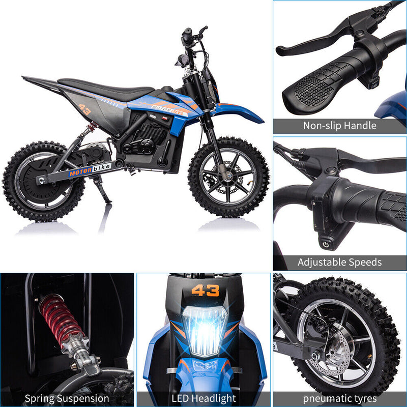 350W/500W Electric Dirt Bike for Kids with Variable Speed and LED Lights - 36V