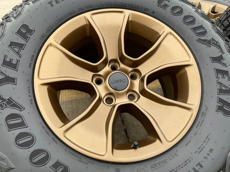 17" Jeep Wrangler Rubicon OEM 96226 wheels rims Gladiator GOODYEAR  A/T 33" NEW Texas Truck Tire
