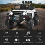 12-Volt White Ride-On Car Truck for Kids with RC Control, LED Lights, Music, and Trunk