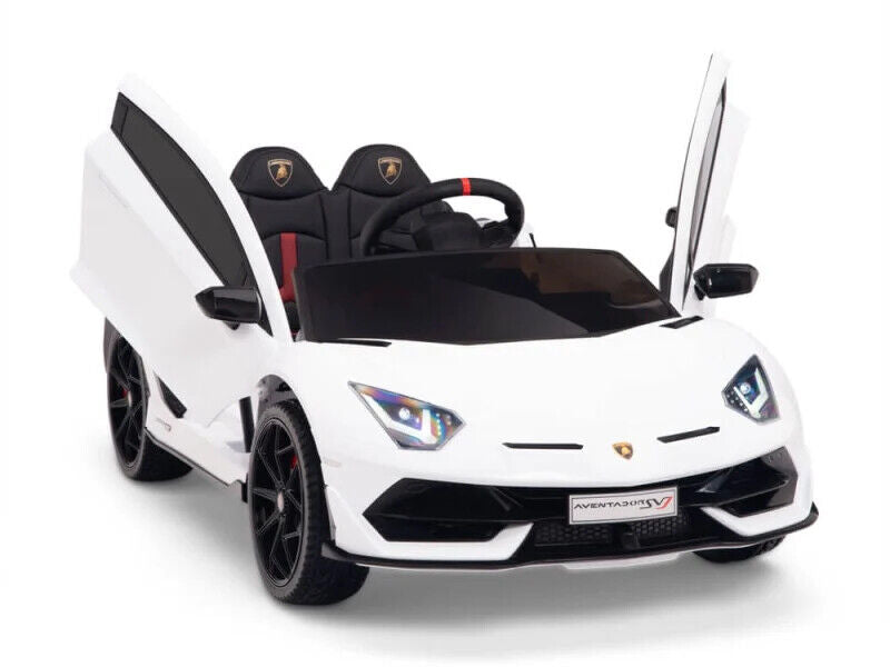 12V Lamborghini Aventador SVJ Kids Ride On Car with Remote Control, Leather Seats, and MP3 Player