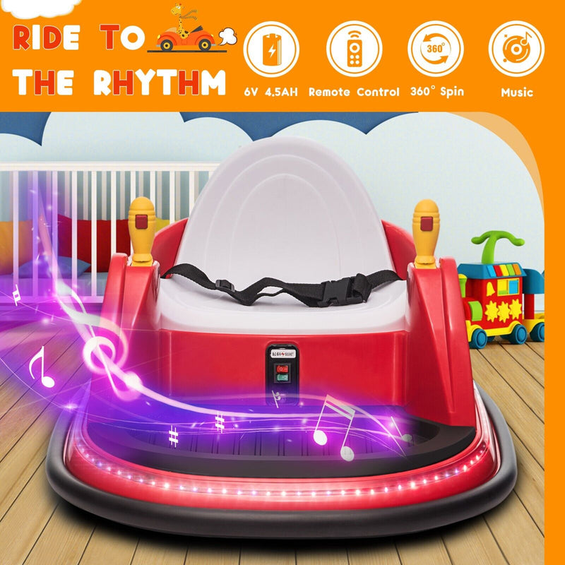 6V Kids Ride-On Bumper Car with Remote Control, 360° Spin and Flashing Lights for Toddlers