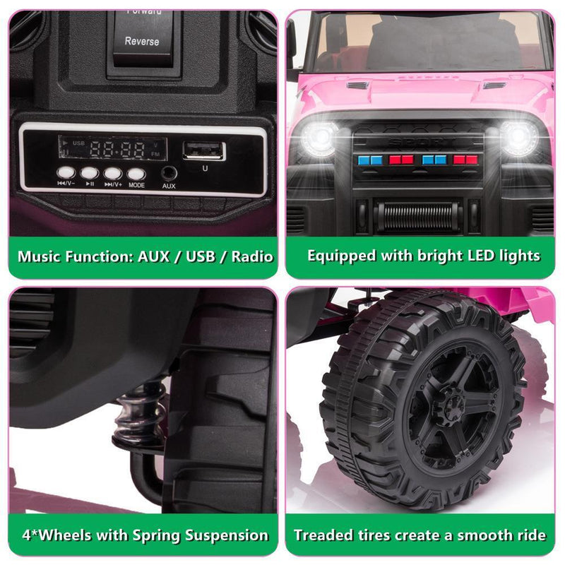 12V Pink Ride-On Truck for Kids with Parent Remote Control