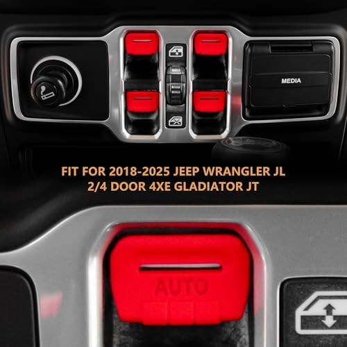 Red Window Button Cover Compatible with 2018-2025 Jeep Wrangler JL Unlimited Sahara Rubicon