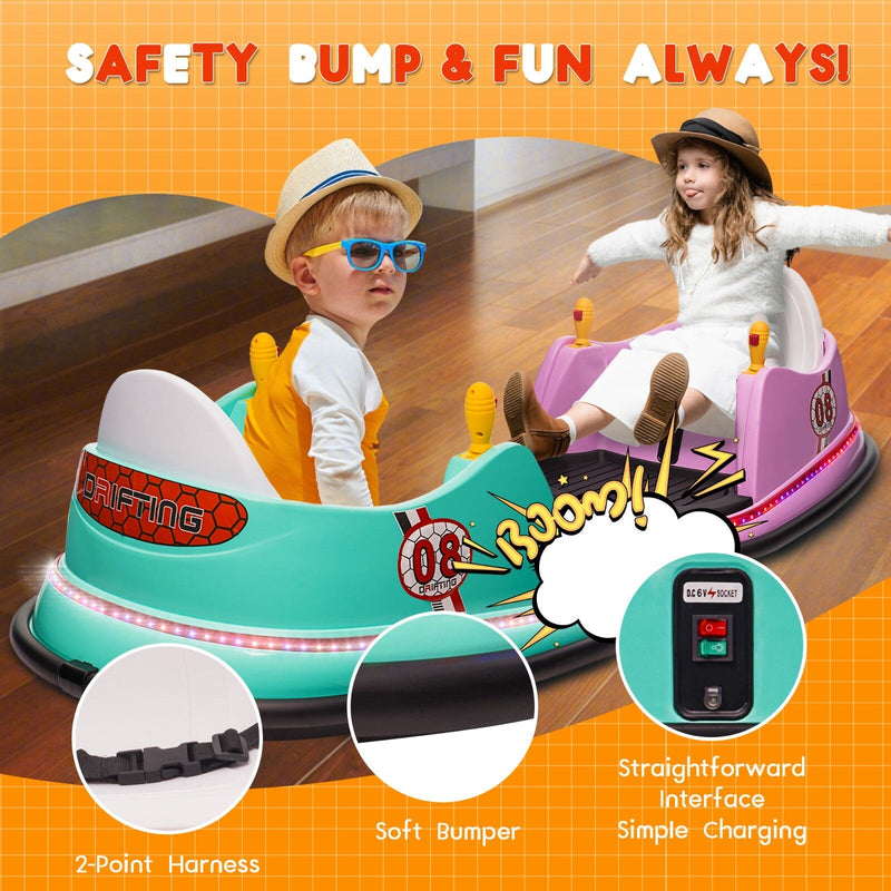 6V Kids Ride-On Bumper Car with Remote Control, 360° Spin and Flashing Lights for Toddlers